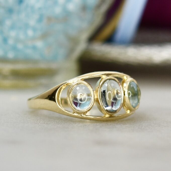 Three Stone Topaz Cabochon Ring in 9ct Gold