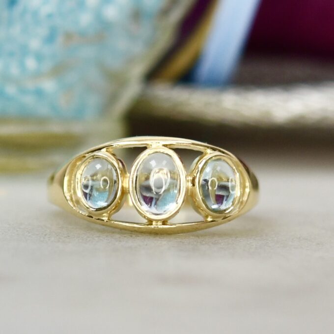 Three Stone Topaz Cabochon Ring in 9ct Gold