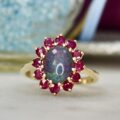 Opal & Ruby Cluster Ring in 9ct Gold