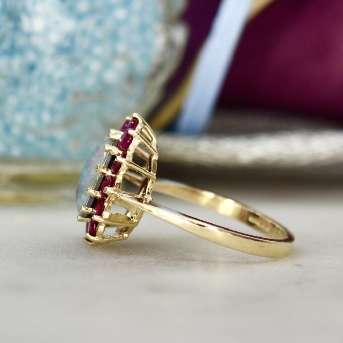 Opal & Ruby Cluster Ring in 9ct Gold