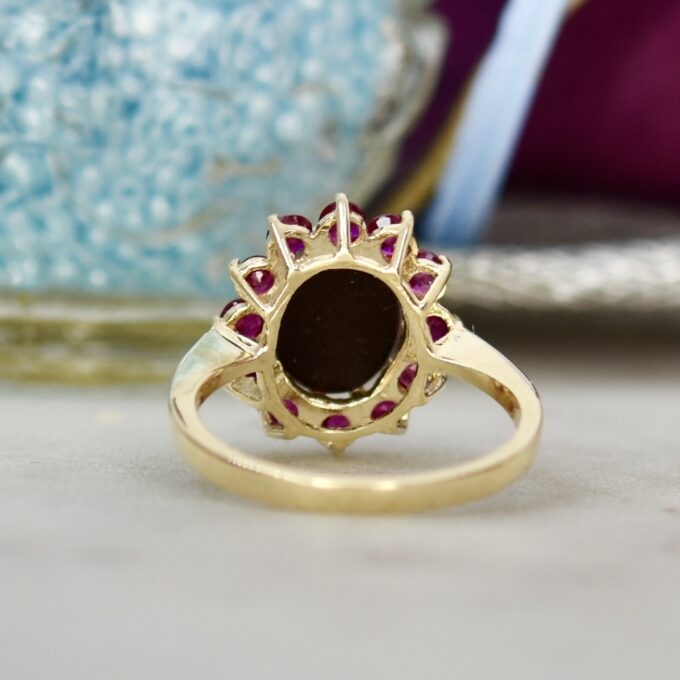 Opal & Ruby Cluster Ring in 9ct Gold