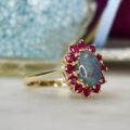 Opal & Ruby Cluster Ring in 9ct Gold