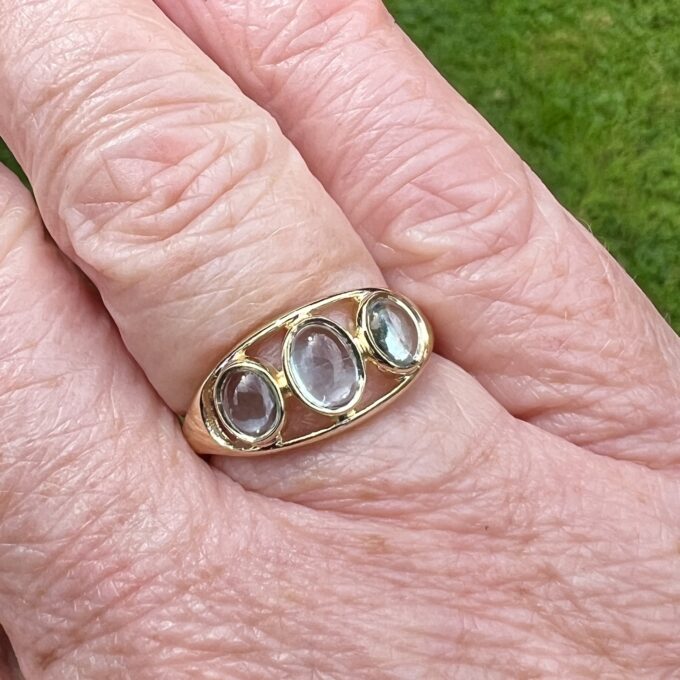 Three Stone Topaz Cabochon Ring in 9ct Gold
