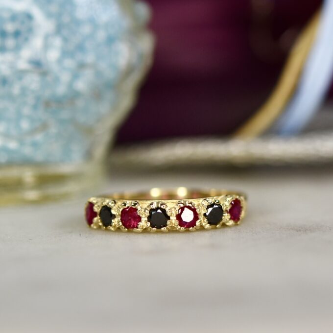 Ruby & Black Diamond Ring in 9ct Gold