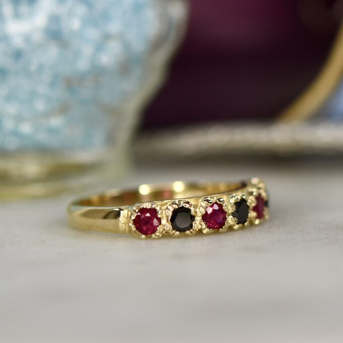 Ruby & Black Diamond Ring in 9ct Gold