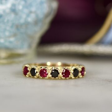 Ruby & Black Diamond Ring in 9ct Gold