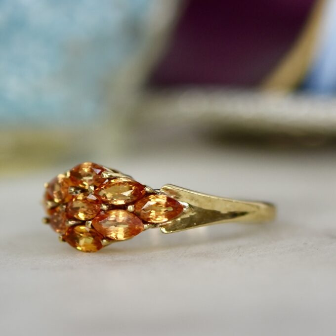 Orange Sapphire Cluster Ring in 9ct Gold
