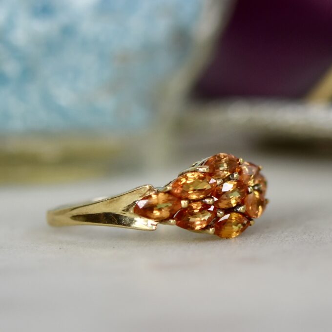 Orange Sapphire Cluster Ring in 9ct Gold