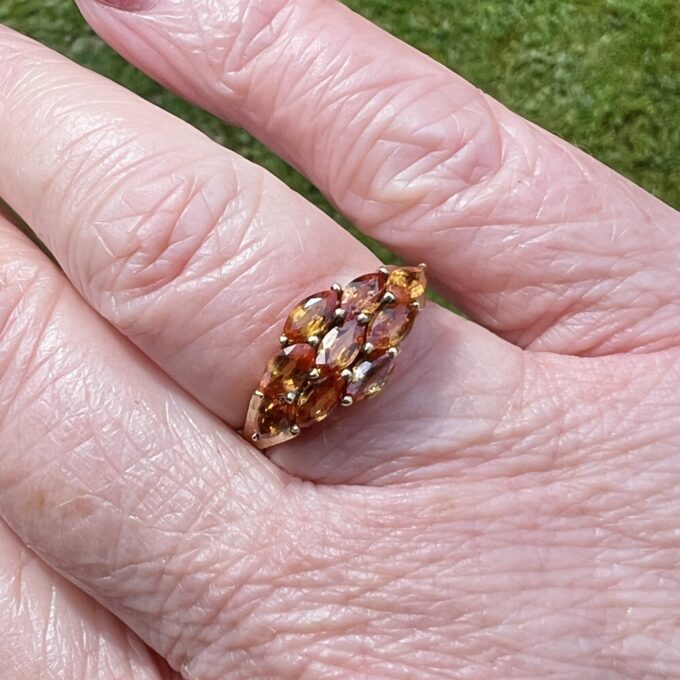 Orange Sapphire Cluster Ring in 9ct Gold