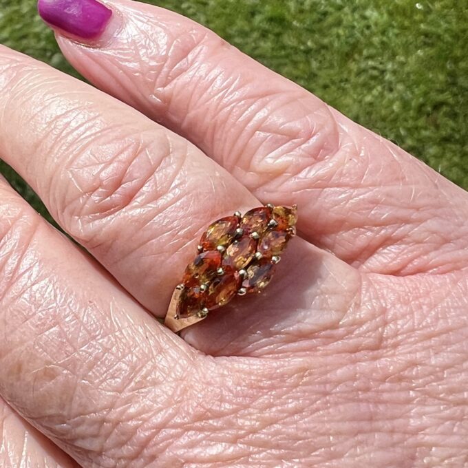 Orange Sapphire Cluster Ring in 9ct Gold