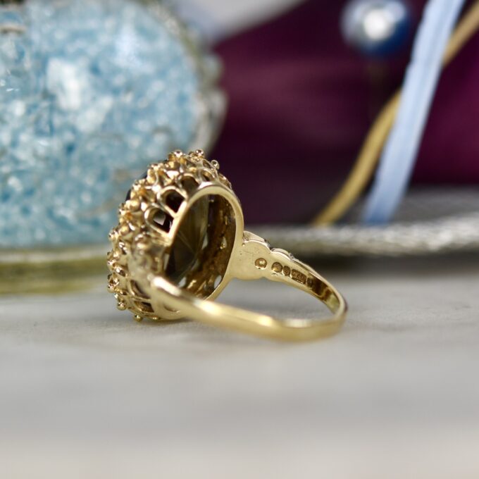 Ornate Smoky Quartz Solitaire Ring in 9ct Gold