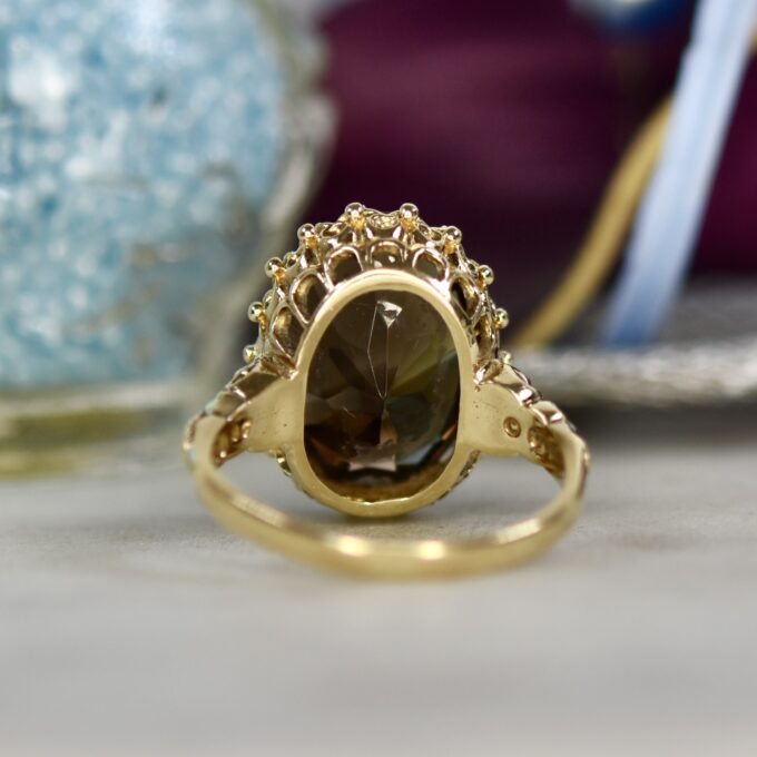 Ornate Smoky Quartz Solitaire Ring in 9ct Gold