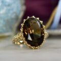 Ornate Smoky Quartz Solitaire Ring in 9ct Gold