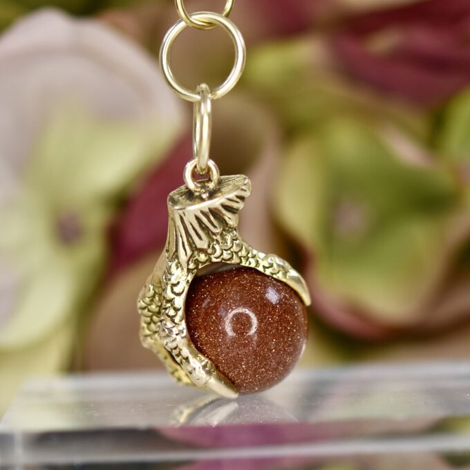 Eagle or Dragon Claw Pendant with Goldstone Ball in 9ct Gold