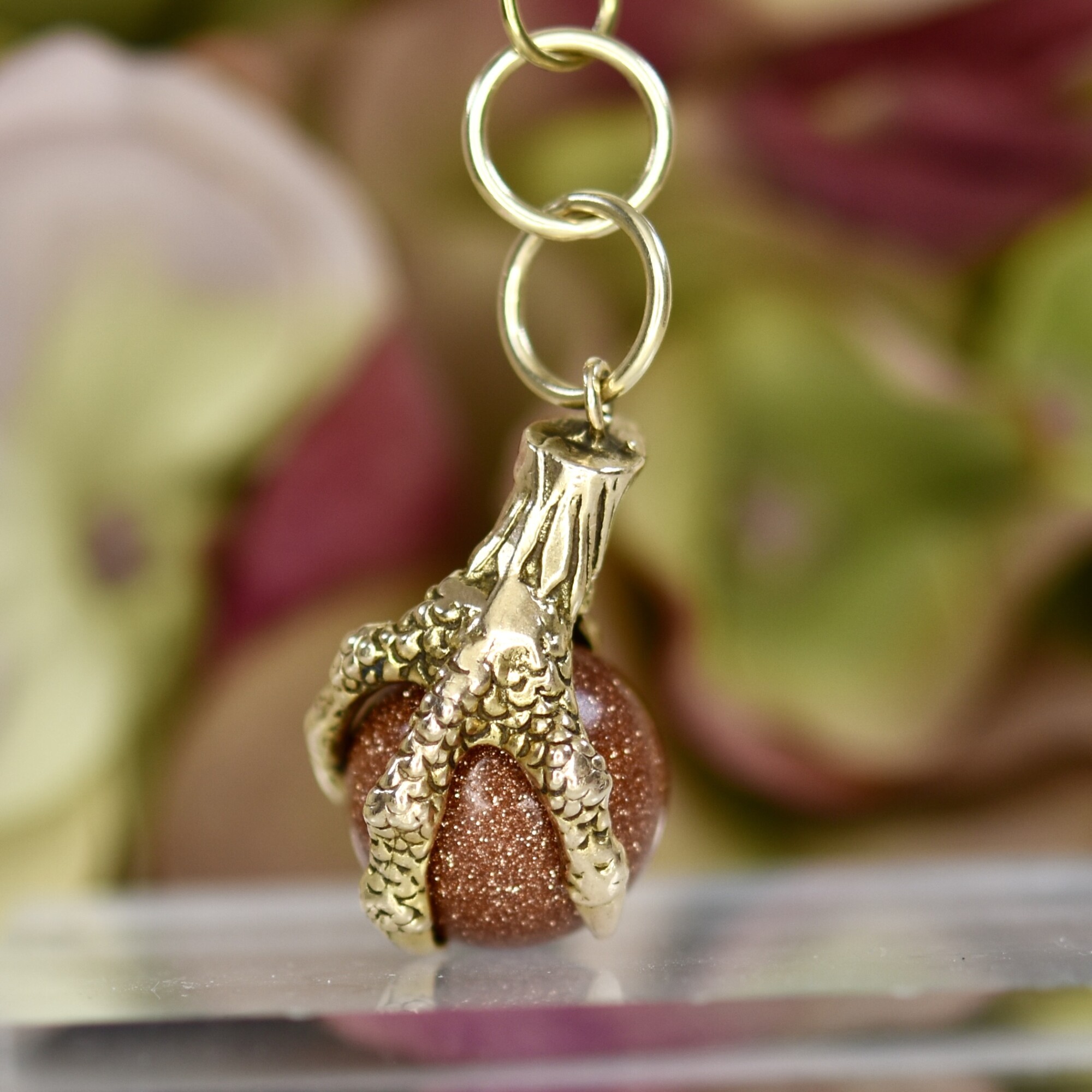 Eagle or Dragon Claw Pendant with Goldstone Ball in 9ct Gold