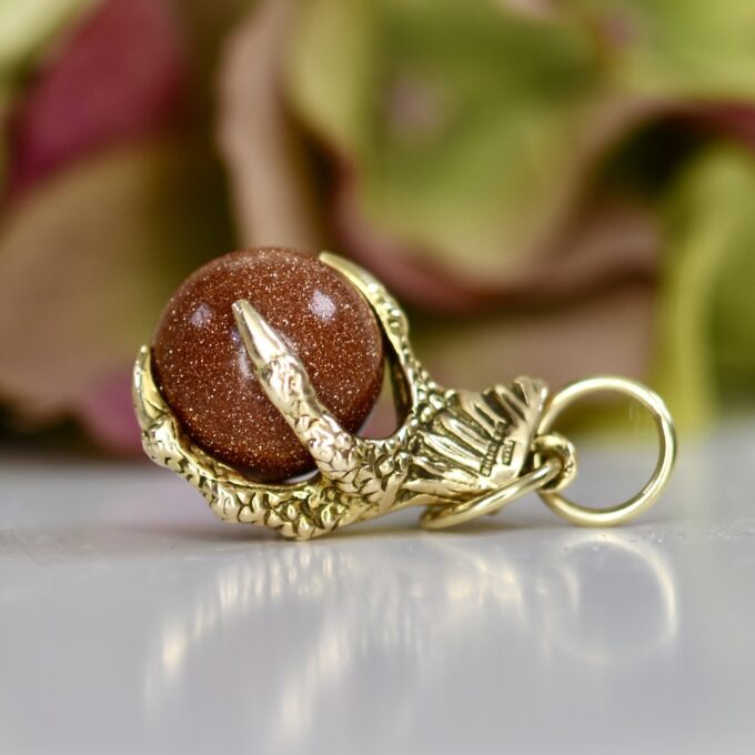 Eagle or Dragon Claw Pendant with Goldstone Ball in 9ct Gold