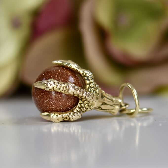 Eagle or Dragon Claw Pendant with Goldstone Ball in 9ct Gold
