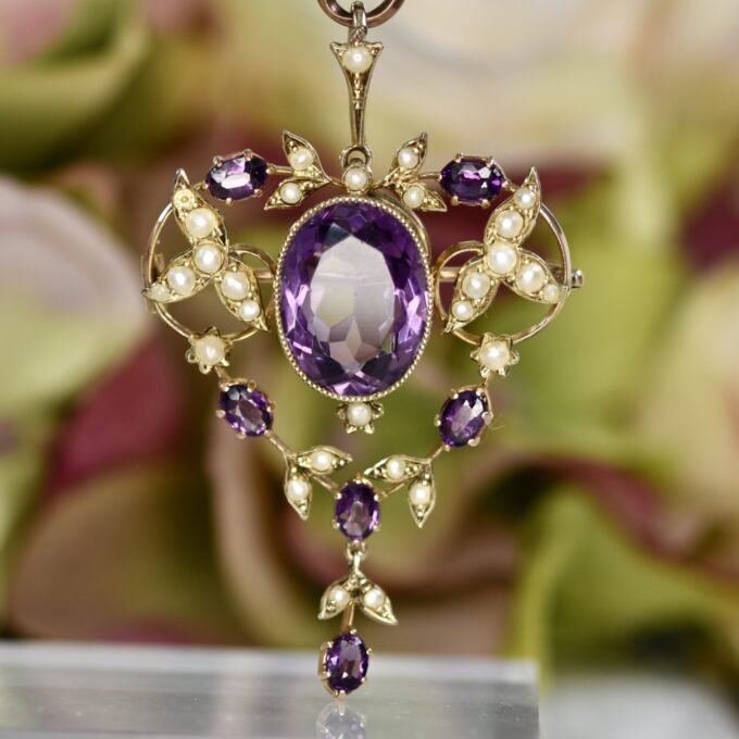 Antique Lavalier Pendant Brooch in 9ct Gold