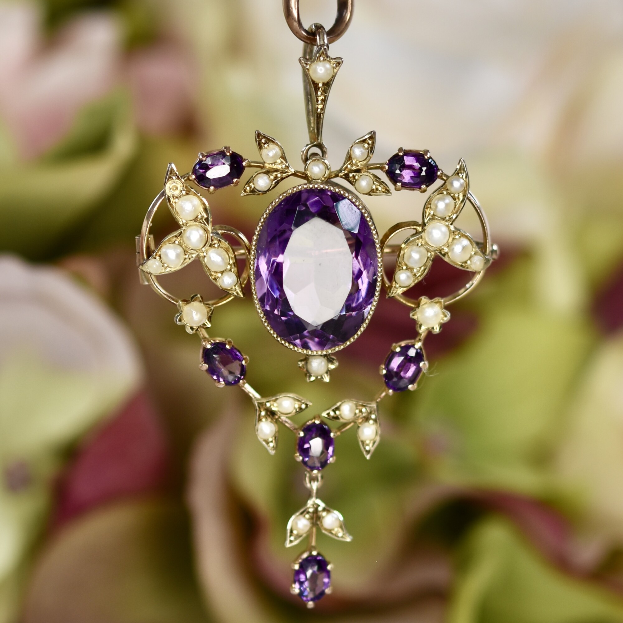 Antique Lavalier Pendant Brooch in 9ct Gold