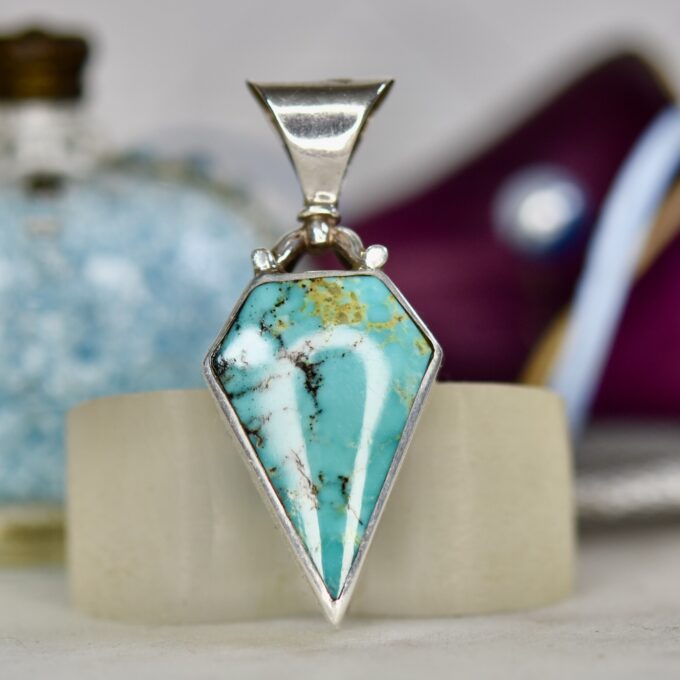 Turquoise & Agate Kite Pendant in Sterling Silver