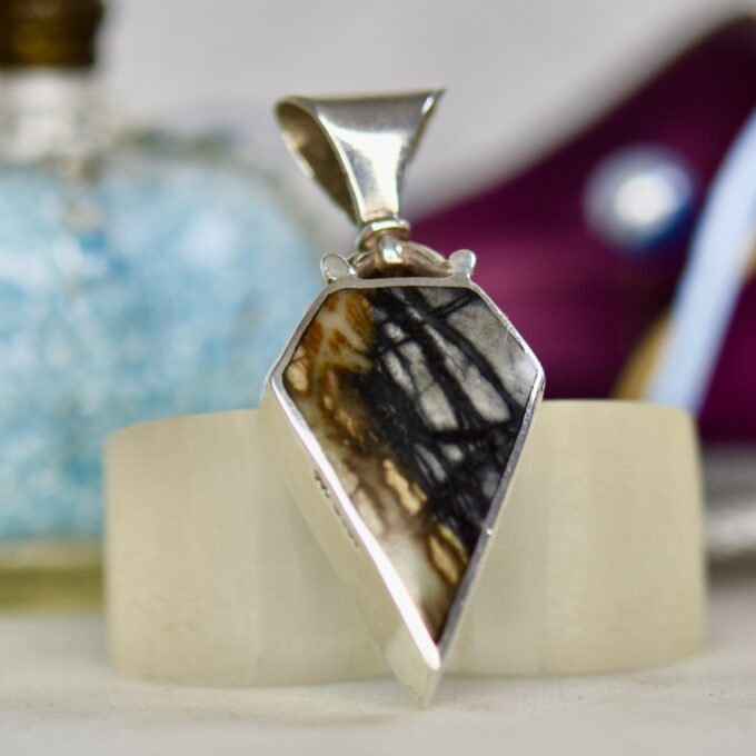 Turquoise & Agate Kite Pendant in Sterling Silver