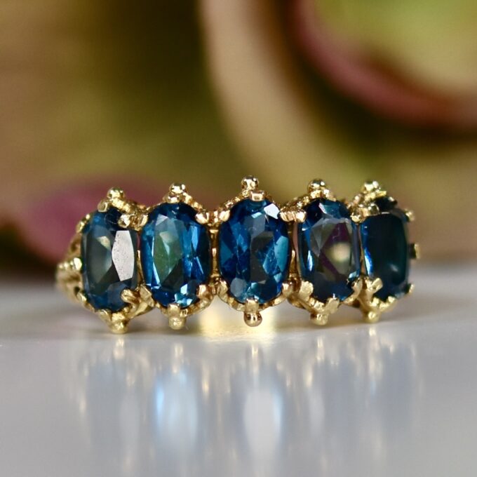 Five Stone London Blue Topaz Ring in 9ct Gold