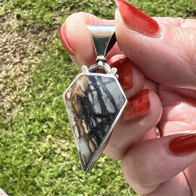 Turquoise & Agate Kite Pendant in Sterling Silver