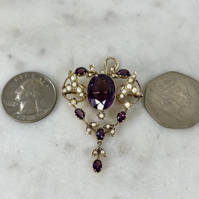 Antique Lavalier Pendant Brooch in 9ct Gold