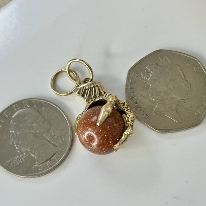 Eagle or Dragon Claw Pendant with Goldstone Ball in 9ct Gold