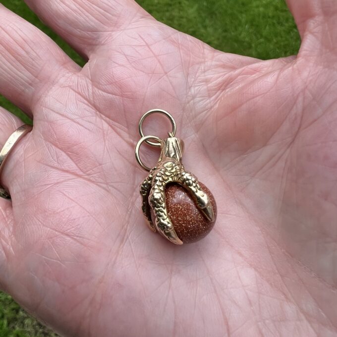 Eagle or Dragon Claw Pendant with Goldstone Ball in 9ct Gold