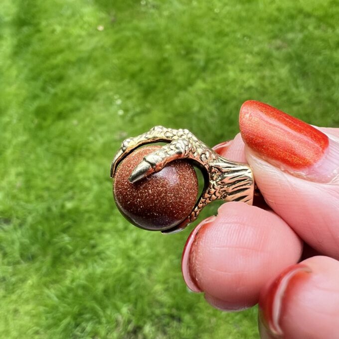 Eagle or Dragon Claw Pendant with Goldstone Ball in 9ct Gold