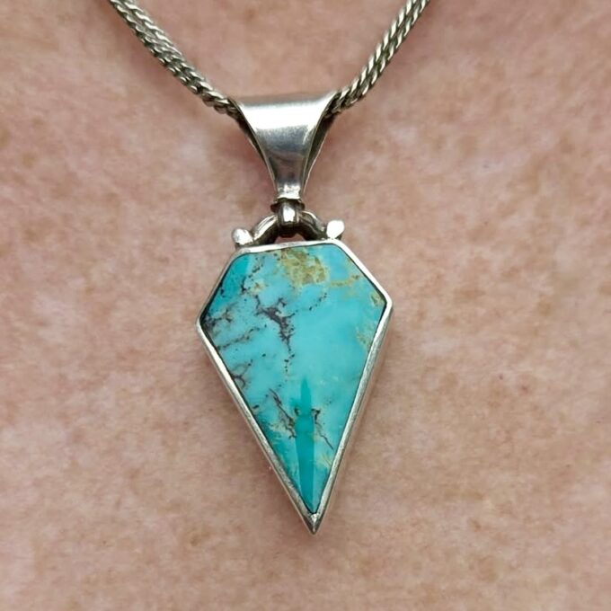 Turquoise & Agate Kite Pendant in Sterling Silver