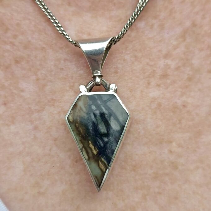 Turquoise & Agate Kite Pendant in Sterling Silver