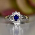 Sapphire and Diamond Cluster Ring in Platinum
