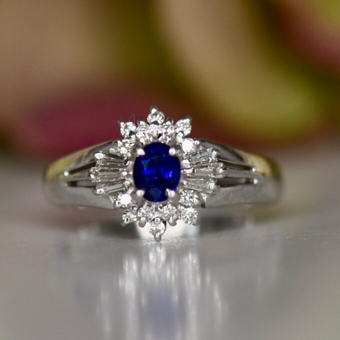 Sapphire and Diamond Cluster Ring in Platinum