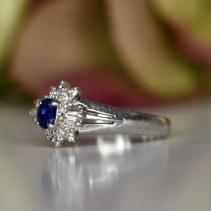 Sapphire and Diamond Cluster Ring in Platinum
