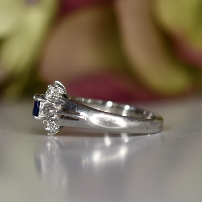 Sapphire and Diamond Cluster Ring in Platinum