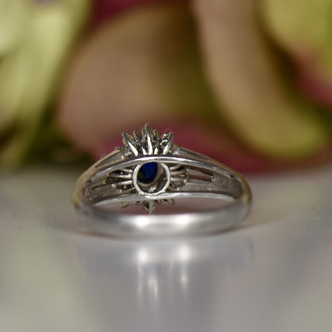 Sapphire and Diamond Cluster Ring in Platinum