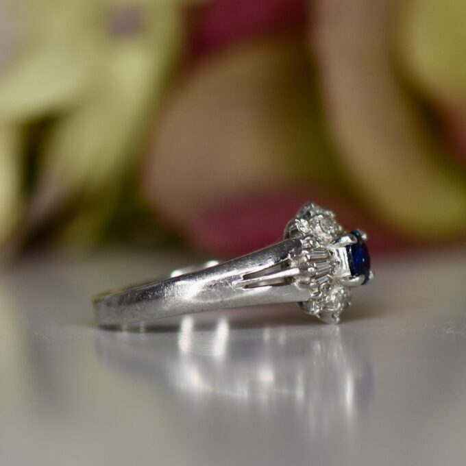 Sapphire and Diamond Cluster Ring in Platinum