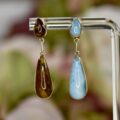 Larimar & Amber Double Sided Earrings in 14ct Gold