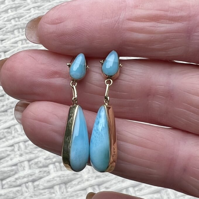 Larimar & Amber Double Sided Earrings in 14ct Gold
