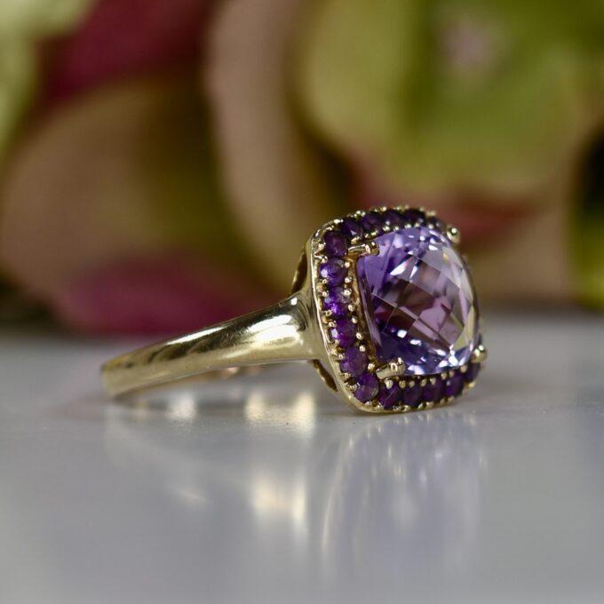Checkerboard Amethyst Ring in 9ct Gold