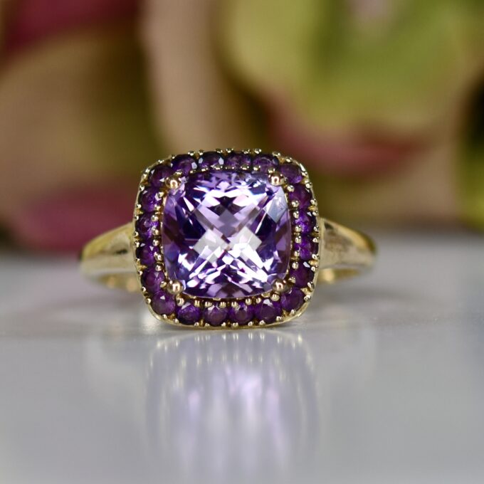 Checkerboard Amethyst Ring in 9ct Gold