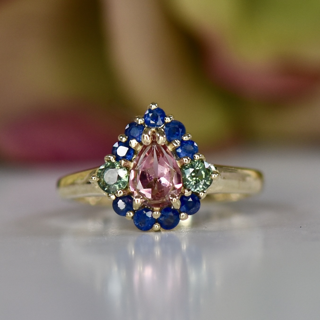 Tourmaline & Sapphire RIng in 9ct Gołd