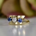 Sapphire & Diamond Crossover Bypass Ring in 14ct Gold