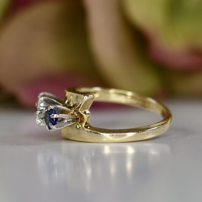 Sapphire & Diamond Crossover Bypass Ring in 14ct Gold