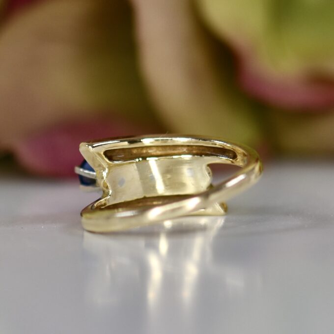 Sapphire & Diamond Crossover Bypass Ring in 14ct Gold