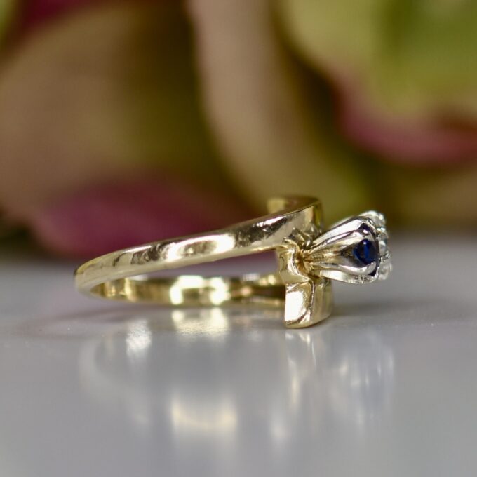 Sapphire & Diamond Crossover Bypass Ring in 14ct Gold