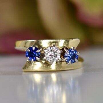 Sapphire & Diamond Crossover Bypass Ring in 14ct Gold