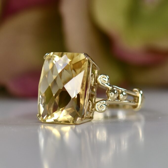 Checkerboard Cut Citrine Ring in 9ct Gold